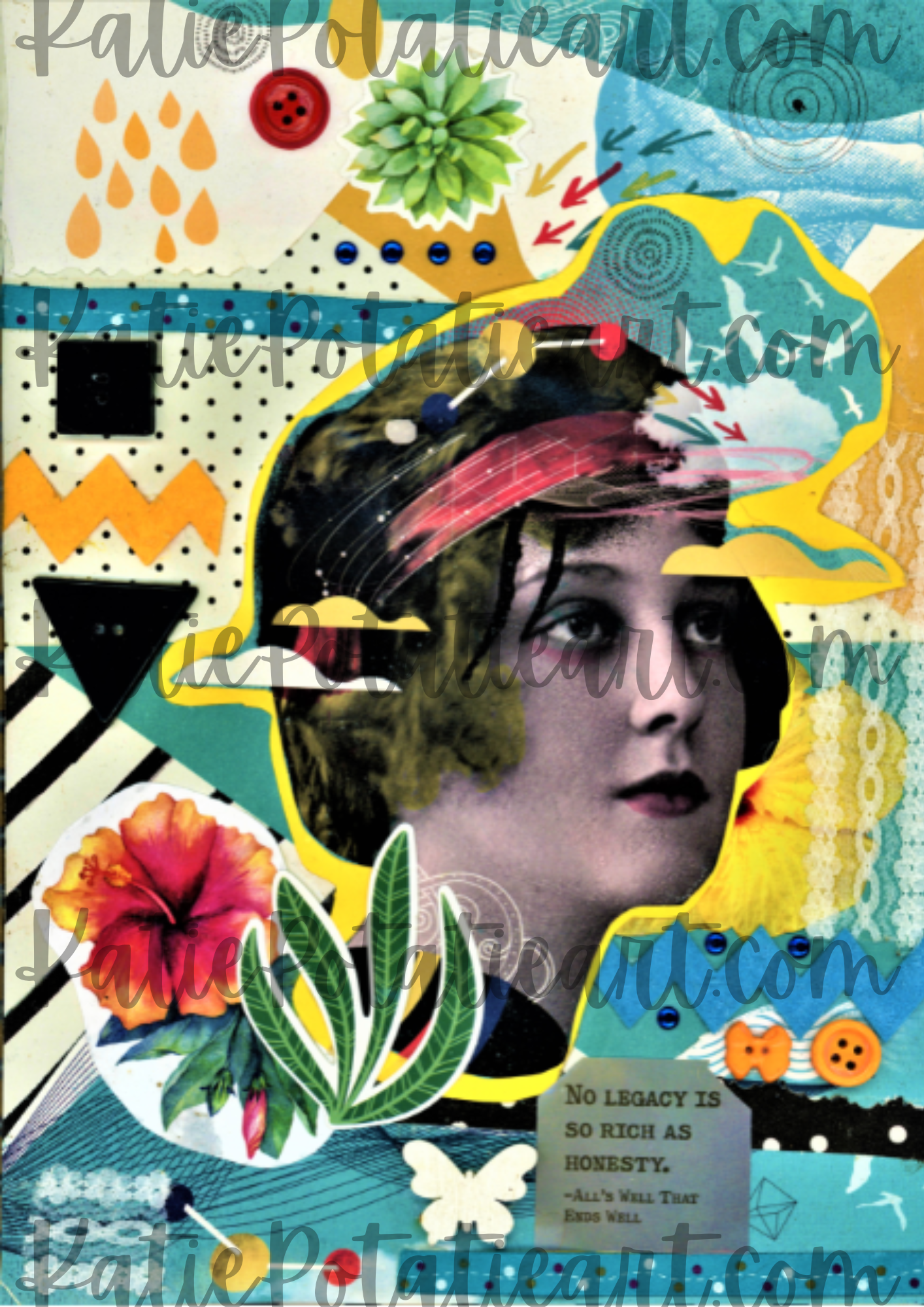 "No Legacy is So Rich as Honesty" A4 Collaged Art Print – Bold, Thought-Provoking Mixed Media Design