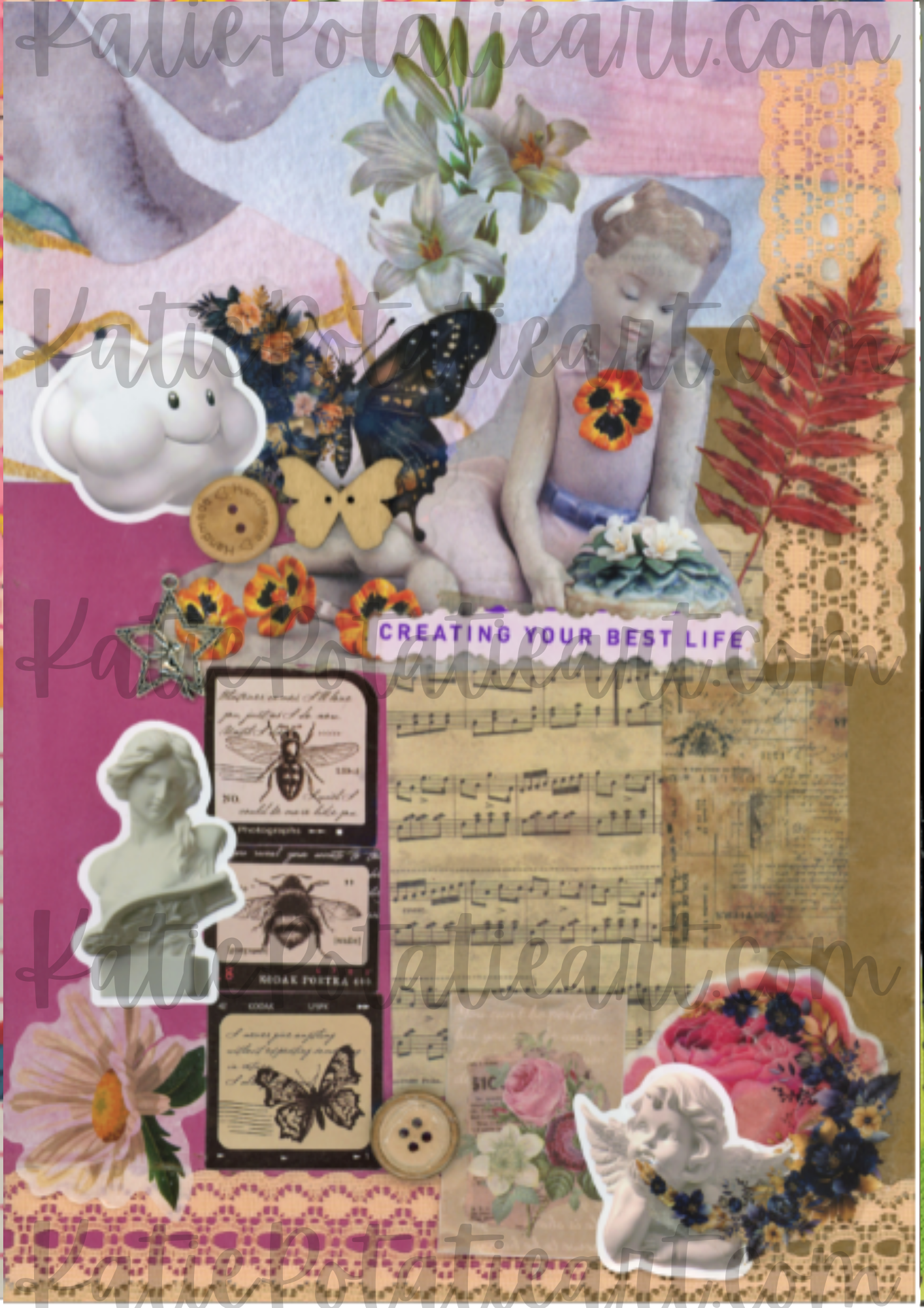 "Creating Your Best Life" A4 Collaged Art Print – Serene, Dreamy Mixed Media Artwork
