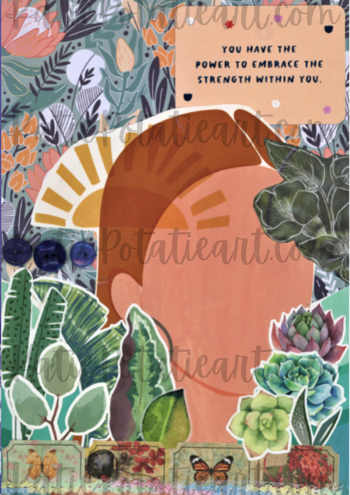 "Embrace Your Strength" A4 Collaged Art Print – Vibrant, Nature-Inspired Design