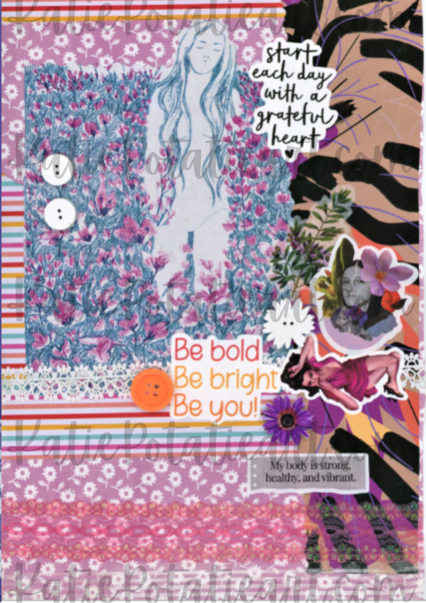 "Be Bold, Be Bright, Be You" A4 Collaged Art Print – Vibrant, Feminine Empowerment Design