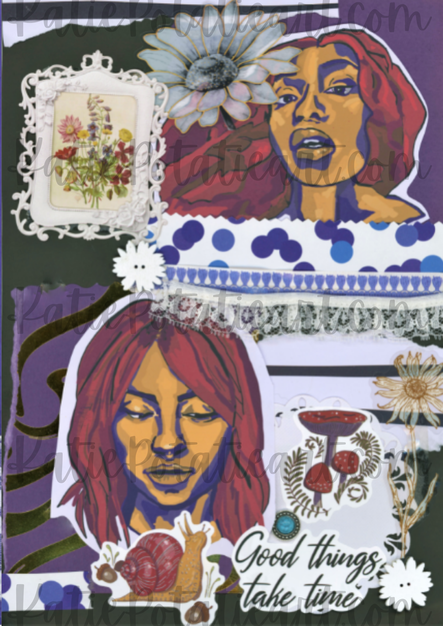 "Good Things Take Time" A4 Collaged Art Print – Vibrant, Original Art and Whimsical Design