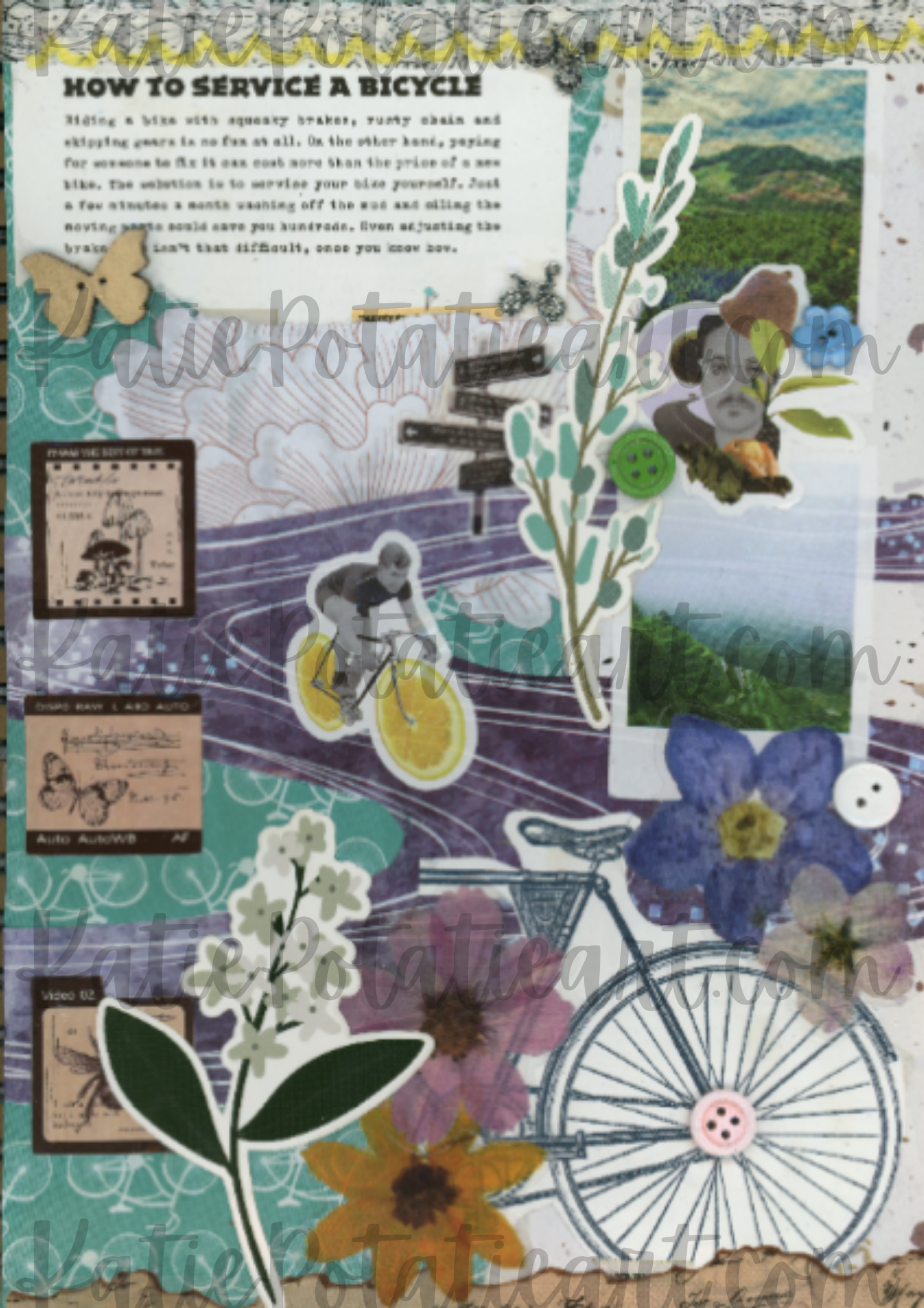 "Bicycle Journey" A4 Collaged Art Print- Digital download