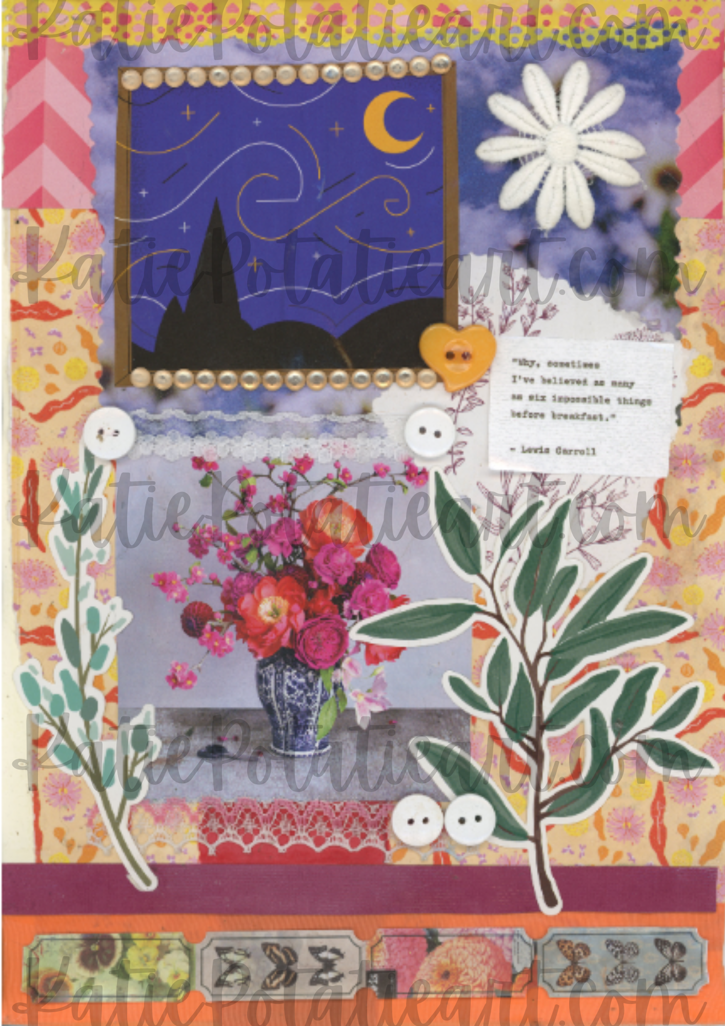 "Six Impossible Things" A4 Collaged Art Print – Whimsical, Dreamy Mixed Medi