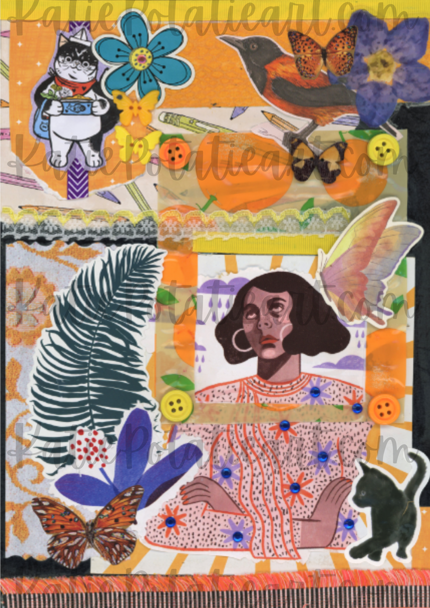 "Chic Meow" A4 Collaged Art Print – Bold, Playful Mixed Media Artwork