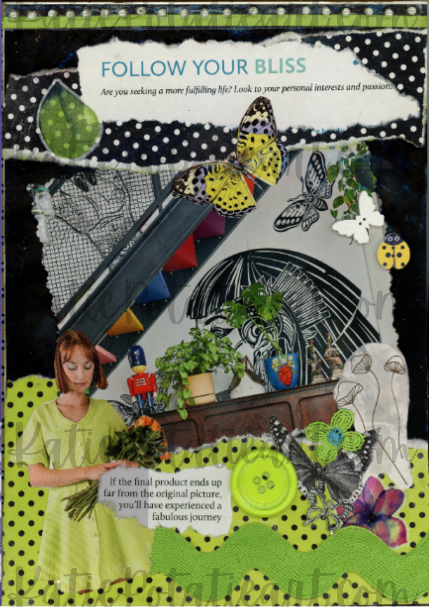 "Follow Your Bliss" A4 Collaged Art Print – Whimsical, Retro-Inspired Design