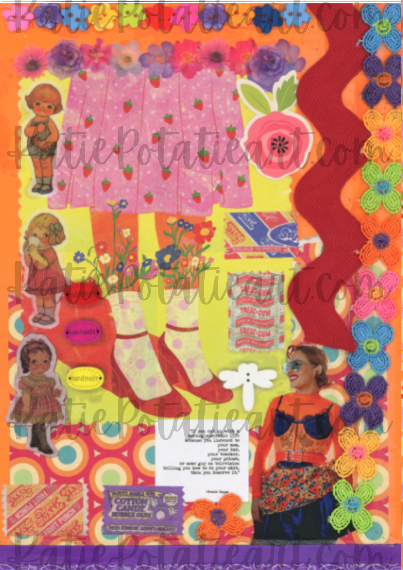 "Strawberry Days" A4 Collaged Art Print – Fun, Retro-Inspired Mixed Media Design